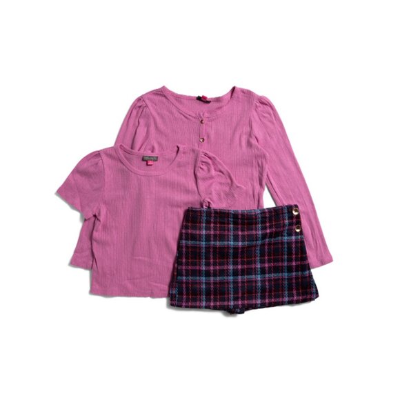 VINCE CAMUTO Pink Big Girl 3pc Tops And Plaid Skort Set - Picture 1 of 2